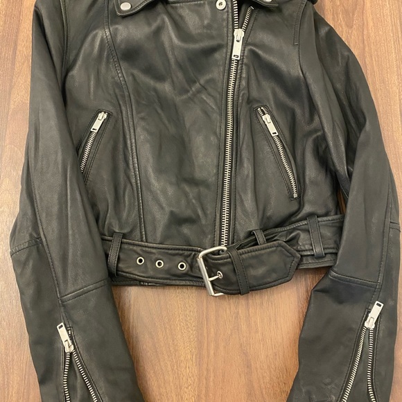 AVAILABLE - Avec Les Filles genuine leather cropped biker jacket - Picture 2 of 5